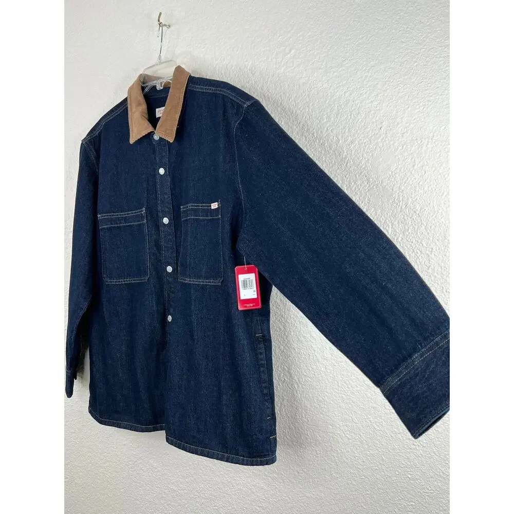 Levis Chore Barn Coat Shacket Denim XL Blue Jean Corduroy Collar Utility NWT - Picture 2 of 9